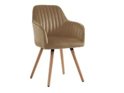 Chaise Avec Accoudoirs - Velours Et Métal Effet Bois - Beige - ELEANA