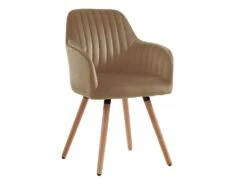 Lot De 2 Chaises Avec Accoudoirs ELEANA - Velours Et Métal Effet Bois - Beige -Fren Soldes Boutique chaise 480819