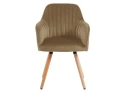 Lot De 2 Chaises Avec Accoudoirs ELEANA - Velours Et Métal Effet Bois - Beige -Fren Soldes Boutique chaise 480823