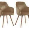 Lot De 2 Chaises Avec Accoudoirs ELEANA - Velours Et Métal Effet Bois - Beige