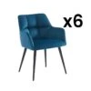 Lot De 6 Chaises Avec Accoudoirs - Velours Et Métal - Bleu - PEGA