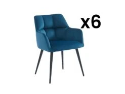 Lot De 6 Chaises Avec Accoudoirs - Velours Et Métal - Bleu - PEGA