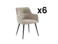 Lot De 6 Chaises - Avec Accoudoirs - Tissu Et Métal - Beige - HEKA