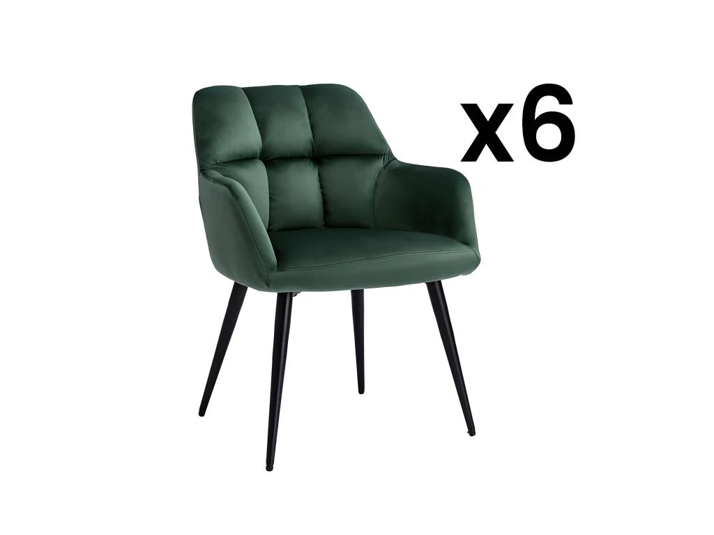 Lot De 6 Chaises Avec Accoudoirs - Velours Et Métal - Vert - PEGA 1 Lot De 6 Chaises Avec Accoudoirs - Velours Et Métal - Vert - PEGA