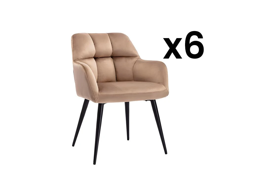 Lot De 6 Chaises Avec Accoudoirs - Velours Et Métal - Beige - PEGA 1 Lot De 6 Chaises Avec Accoudoirs - Velours Et Métal - Beige - PEGA