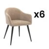 Lot De 6 Chaises BIBO - Avec Accoudoirs - Effet Velours & Métal - Beige