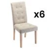 Lot De 6 Chaises VILLOSA - Tissu & Pieds Bois - Beige