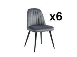 Lot De 6 Chaises ELEANA - Velours & Métal Noir - Gris