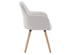 Chaise Avec Accoudoirs - Tissu Et Métal Effet Bois - Crème - ELEANA -Fren Soldes Boutique chaise 578865