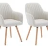Lot De 2 Chaises Avec Accoudoirs - Tissu Et Métal Effet Bois - Crème - ELEANA