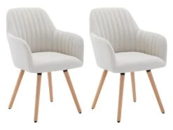 Lot De 2 Chaises Avec Accoudoirs - Tissu Et Métal Effet Bois - Crème - ELEANA