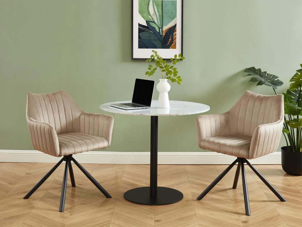 Lot De 2 Chaises Avec Accoudoirs En Velours Et Métal - Beige - IZIALI De Pascal MORABITO 2 Lot De 2 Chaises Avec Accoudoirs En Velours Et Métal - Beige - IZIALI De Pascal MORABITO – Image 2