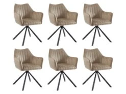 Lot De 6 Chaises Avec Accoudoirs En Velours Et Métal - Beige - IZIALI De Pascal MORABITO -Fren Soldes Boutique chaise 7729635