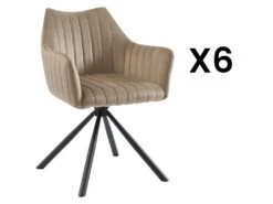 Lot De 6 Chaises Avec Accoudoirs En Velours Et Métal - Beige - IZIALI De Pascal MORABITO