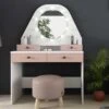 Coiffeuse GABRIELA - Miroir à LEDs Et Rangements - Rose Poudré