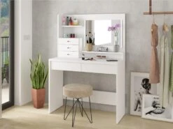 Coiffeuse GIULIANA - Miroir à LEDs Et Rangements - Blanc -Fren Soldes Boutique coiffeuse 407725