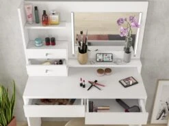 Coiffeuse GIULIANA - Miroir à LEDs Et Rangements - Blanc -Fren Soldes Boutique coiffeuse 407727