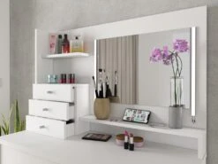 Coiffeuse GIULIANA - Miroir à LEDs Et Rangements - Blanc -Fren Soldes Boutique coiffeuse 407729