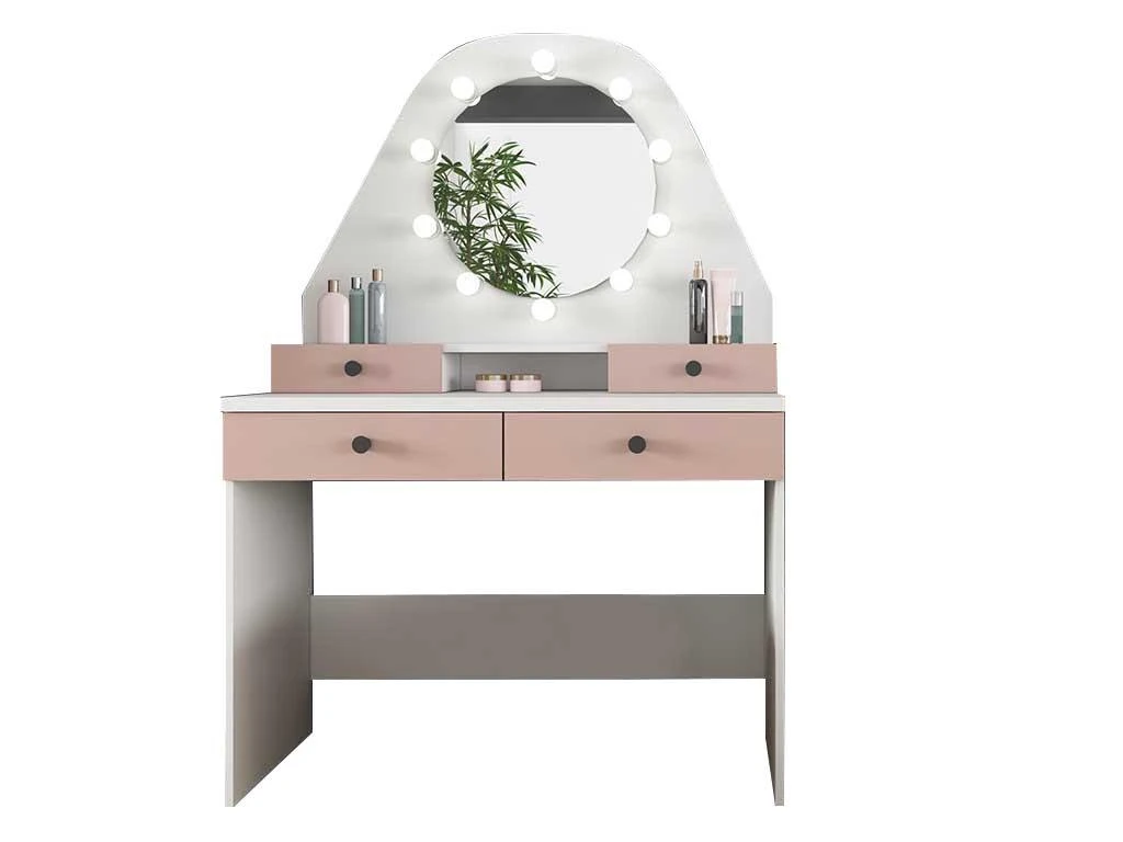 Coiffeuse GABRIELA - Miroir à LEDs Et Rangements - Rose Poudré 5 Coiffeuse GABRIELA - Miroir à LEDs Et Rangements - Rose Poudré – Image 5