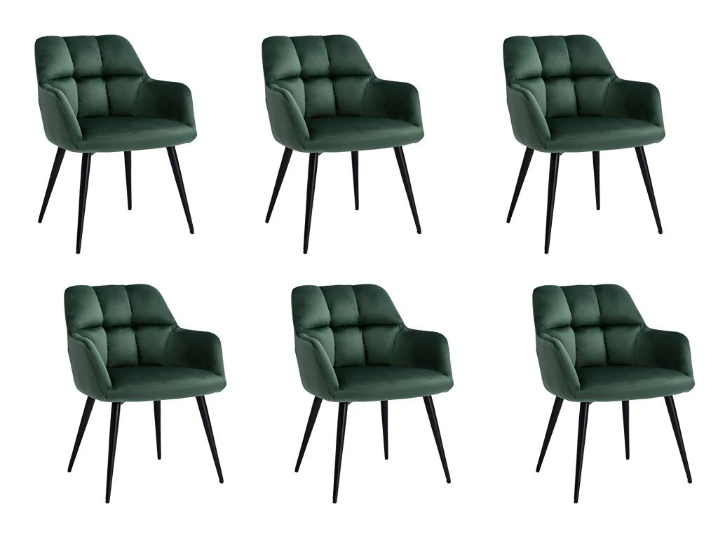Lot De 6 Chaises Avec Accoudoirs - Velours Et Métal - Vert - PEGA 2 Lot De 6 Chaises Avec Accoudoirs - Velours Et Métal - Vert - PEGA – Image 2