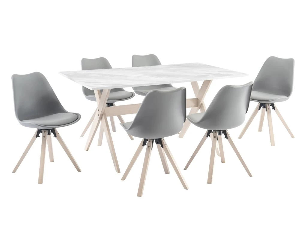Ensemble Table + 6 Chaises - Blanc, Gris Et Naturel Clair - SERANI 2 Ensemble Table + 6 Chaises - Blanc, Gris Et Naturel Clair - SERANI – Image 2