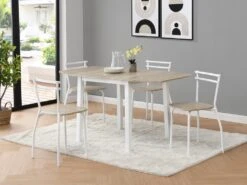 Ensemble Table + 4 Chaises En MDF Et Métal - Naturel Et Blanc - MAEWIN