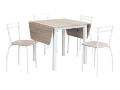 Ensemble Table + 4 Chaises En MDF Et Métal - Naturel Et Blanc - MAEWIN -Fren Soldes Boutique ensemble table et chaise 12307399