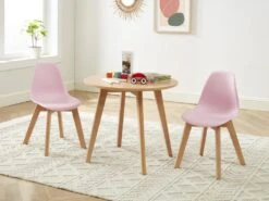 Ensemble Table Enfant LOULOUNE + 2 Chaises LILINOU - Naturel Et Rose
