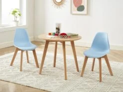 Ensemble Table Enfant LOULOUNE + 2 Chaises LILINOU - Naturel Et Bleu