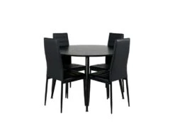 DippØ115BLBL Ensemble Table, Table Noir Et 4 Slim High Back Chaises Similicuir PU Noir.