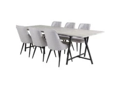 Jepara Ensemble Table, Table Teck Et 6 Velvet Deluxe Chaises Grisclair, Noir.