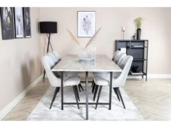 Jepara Ensemble Table, Table Teck Et 6 Velvet Deluxe Chaises Grisclair, Noir. -Fren Soldes Boutique ensemble table et chaise 22190493