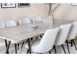 Jepara Ensemble Table, Table Teck Et 6 Velvet Deluxe Chaises Grisclair, Noir. -Fren Soldes Boutique ensemble table et chaise 22190497