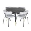 DippØ115BLBR Ensemble Table, Table Noir Et 4 Arrow Chaises Velours Gris.