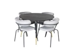 DippØ115BLBR Ensemble Table, Table Noir Et 4 Arrow Chaises Velours Gris.
