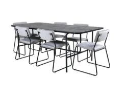 UnoBL Ensemble Table, Table Noir Et 6 Kenth Chaises Velours Gris.