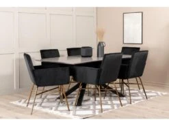 PiazzaGRBL Ensemble Table, Table Gris Et 6 Pippi Chaises Velours Noir. -Fren Soldes Boutique ensemble table et chaise 22192995