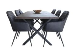 Moss Salle à Manger, 1 Table à Manger Et 6 Chaises, Gris Foncé Et Chêne.