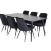 Dipp180x90BLBL Ensemble Table, Table Noir Et 6 Velvet Deluxe Chaises Velours Noir.