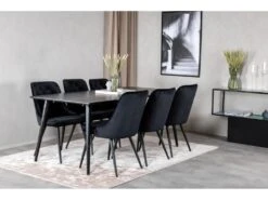 Dipp180x90BLBL Ensemble Table, Table Noir Et 6 Velvet Deluxe Chaises Velours Noir. -Fren Soldes Boutique ensemble table et chaise 22193587
