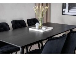Dipp180x90BLBL Ensemble Table, Table Noir Et 6 Velvet Deluxe Chaises Velours Noir. -Fren Soldes Boutique ensemble table et chaise 22193591