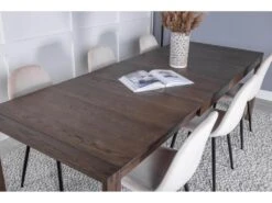 SliderOS Ensemble Table, Table Extensible Longueur Cm170 / 250 Enfumé Chêne Et 6 Polar Chaises Velours Beige. -Fren Soldes Boutique ensemble table et chaise 22193753