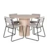 BiancaROWW Ensemble Table, Table Chêne Plaqué Blanc Washed Et 4 Kenth Chaises Velours Gris.