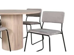 BiancaROWW Ensemble Table, Table Chêne Plaqué Blanc Washed Et 4 Kenth Chaises Velours Gris. -Fren Soldes Boutique ensemble table et chaise 22195451
