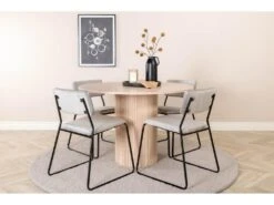 BiancaROWW Ensemble Table, Table Chêne Plaqué Blanc Washed Et 4 Kenth Chaises Velours Gris. -Fren Soldes Boutique ensemble table et chaise 22195453