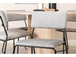 BiancaROWW Ensemble Table, Table Chêne Plaqué Blanc Washed Et 4 Kenth Chaises Velours Gris. -Fren Soldes Boutique ensemble table et chaise 22195457