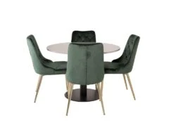 RazziaGR Ensemble Table, Table Terrazzo Gris Et 4 Velvet Deluxe Chaises Velours Vert, Laiton Décor.