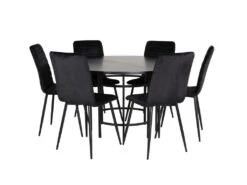 Copenhagen Ensemble Table, Table Marron Et 6 Windu Lyx Chaises Velours Noir.