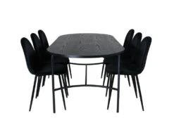 Skate Ensemble Table, Table Noir Et 6 Polar Chaises Velours Noir.