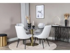 EstelleØ106BLBR Ensemble Table, Table Noir, Marbre Et 4 Velvet Deluxe Chaises Grisclair, Noir. -Fren Soldes Boutique ensemble table et chaise 22197201